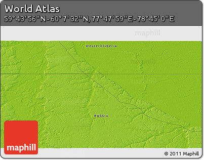 Physical 3D Map of the Area around 59° 55' 44" N, 78° 16' 30" E