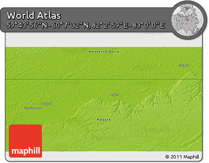 Physical 3D Map of the Area around 59° 55' 44" N, 82° 31' 30" E