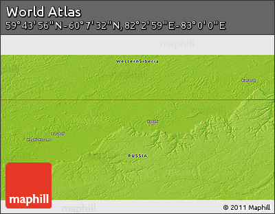 Physical 3D Map of the Area around 59° 55' 44" N, 82° 31' 30" E