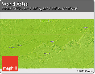 Physical 3D Map of the Area around 59° 55' 44" N, 82° 31' 30" E