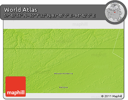 Physical 3D Map of the Area around 59° 55' 44" N, 84° 13' 29" E