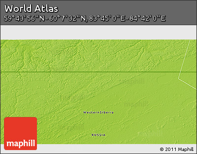 Physical 3D Map of the Area around 59° 55' 44" N, 84° 13' 29" E