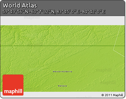 Physical 3D Map of the Area around 59° 55' 44" N, 84° 13' 29" E