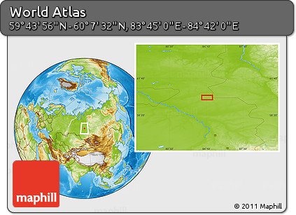 Physical Location Map of the Area around 59° 55' 44" N, 84° 13' 29" E