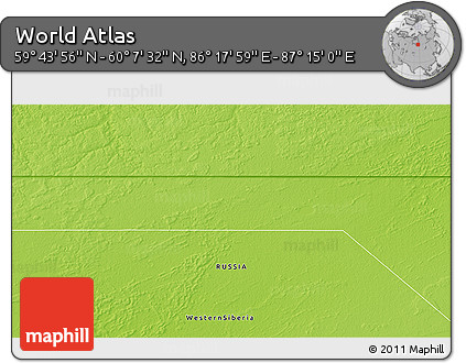Physical 3D Map of the Area around 59° 55' 44" N, 86° 46' 30" E
