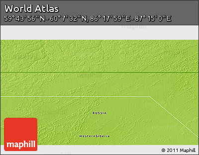 Physical 3D Map of the Area around 59° 55' 44" N, 86° 46' 30" E
