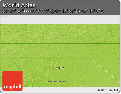 Physical 3D Map of the Area around 59° 55' 44" N, 86° 46' 30" E