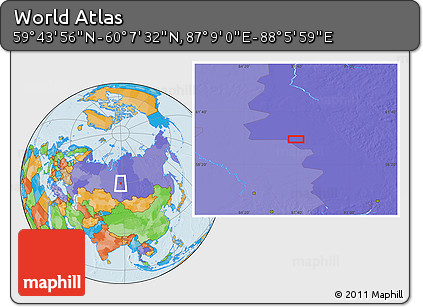 Political Location Map of the Area around 59° 55' 44" N, 87° 37' 30" E