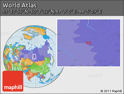 Political Location Map of the Area around 59° 55' 44" N, 87° 37' 30" E
