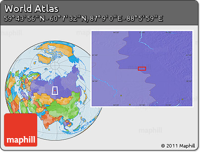 Political Location Map of the Area around 59° 55' 44" N, 87° 37' 30" E