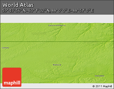 Physical 3D Map of the Area around 59° 55' 44" N, 88° 28' 29" E