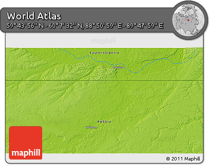Physical 3D Map of the Area around 59° 55' 44" N, 89° 19' 29" E