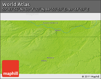 Physical 3D Map of the Area around 59° 55' 44" N, 89° 19' 29" E