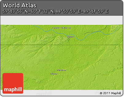 Physical 3D Map of the Area around 59° 55' 44" N, 89° 19' 29" E