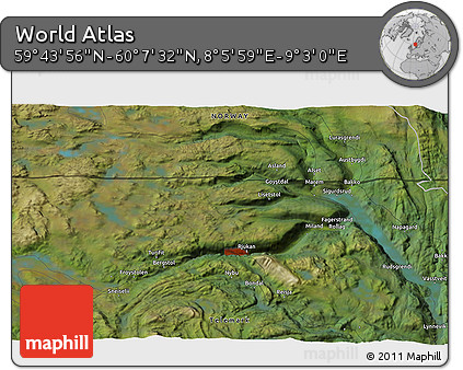 Satellite 3D Map of the Area around 59° 55' 44" N, 8° 34' 29" E