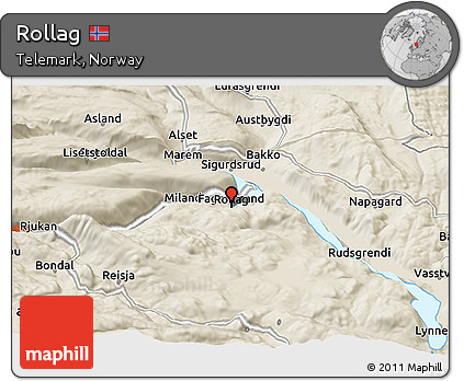 Shaded Relief Panoramic Map of Rollag