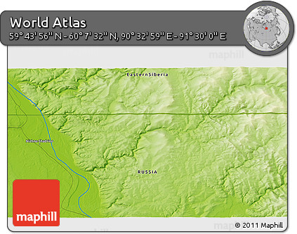 Physical 3D Map of the Area around 59° 55' 44" N, 91° 1' 30" E