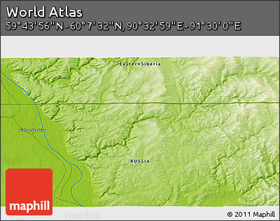 Physical 3D Map of the Area around 59° 55' 44" N, 91° 1' 30" E
