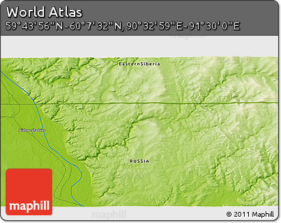 Physical 3D Map of the Area around 59° 55' 44" N, 91° 1' 30" E