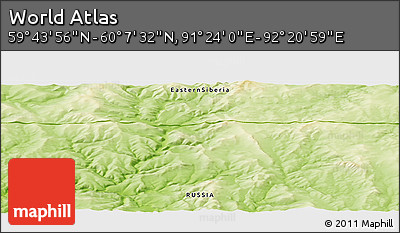 Physical Panoramic Map of the Area around 59° 55' 44" N, 91° 52' 30" E