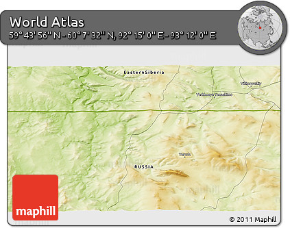 Physical 3D Map of the Area around 59° 55' 44" N, 92° 43' 29" E