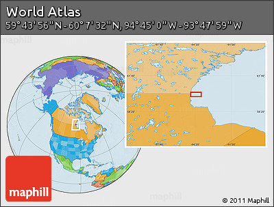 Political Location Map of the Area around 59° 55' 44" N, 94° 16' 30" W
