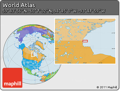 Political Location Map of the Area around 59° 55' 44" N, 94° 16' 30" W