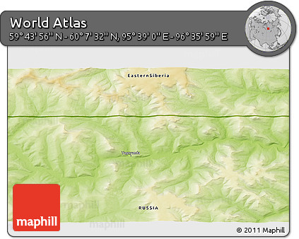 Physical 3D Map of the Area around 59° 55' 44" N, 96° 7' 30" E