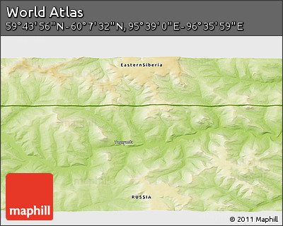 Physical 3D Map of the Area around 59° 55' 44" N, 96° 7' 30" E