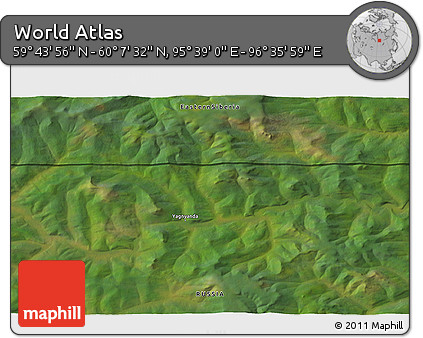 Satellite 3D Map of the Area around 59° 55' 44" N, 96° 7' 30" E