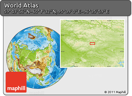 Physical Location Map of the Area around 59° 55' 44" N, 96° 7' 30" E