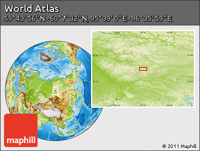 Physical Location Map of the Area around 59° 55' 44" N, 96° 7' 30" E