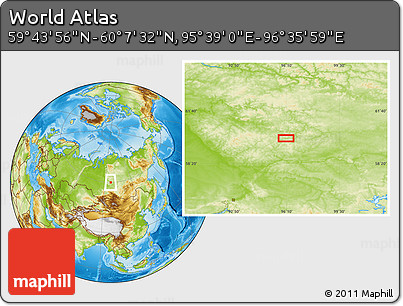 Physical Location Map of the Area around 59° 55' 44" N, 96° 7' 30" E