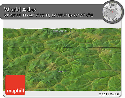 Satellite 3D Map of the Area around 59° 55' 44" N, 96° 58' 29" E
