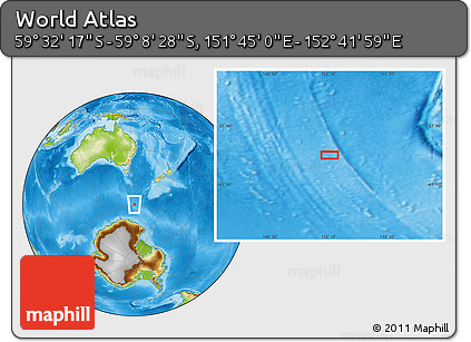 Physical Location Map of the Area around 59° 20' 22" S, 152° 13' 29" E