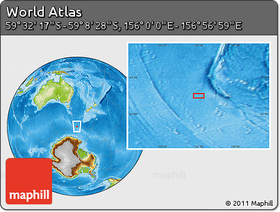 Physical Location Map of the Area around 59° 20' 22" S, 156° 28' 29" E