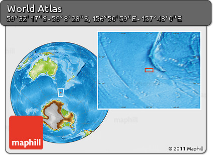 Physical Location Map of the Area around 59° 20' 22" S, 157° 19' 29" E
