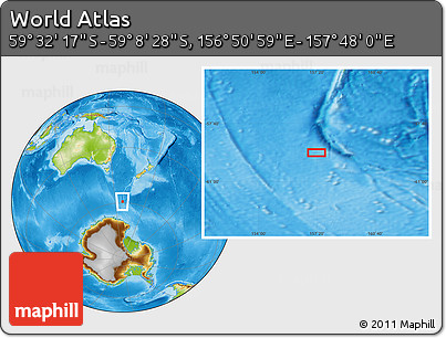 Physical Location Map of the Area around 59° 20' 22" S, 157° 19' 29" E