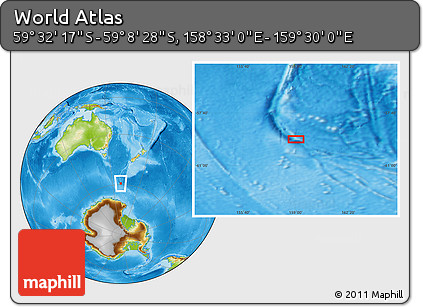 Physical Location Map of the Area around 59° 20' 22" S, 159° 1' 30" E