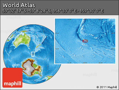 Physical Location Map of the Area around 59° 20' 22" S, 159° 1' 30" E