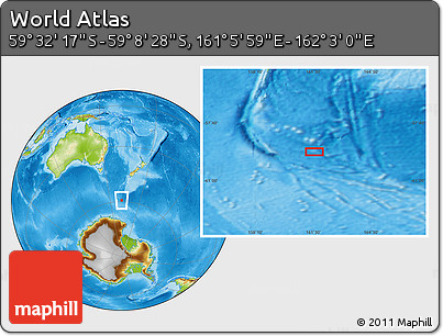 Physical Location Map of the Area around 59° 20' 22" S, 161° 34' 29" E