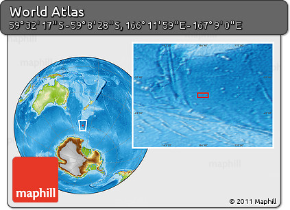 Physical Location Map of the Area around 59° 20' 22" S, 166° 40' 30" E