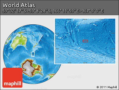 Physical Location Map of the Area around 59° 20' 22" S, 166° 40' 30" E