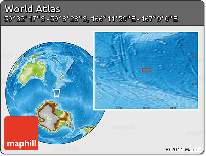 Physical Location Map of the Area around 59° 20' 22" S, 166° 40' 30" E
