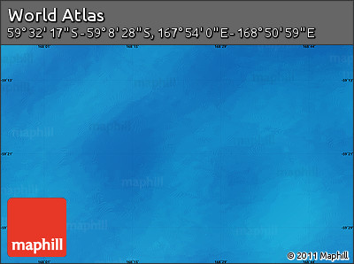 Physical Map of the Area around 59° 20' 22" S, 168° 22' 30" E