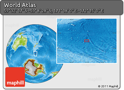 Physical Location Map of the Area around 59° 20' 22" S, 171° 46' 30" E