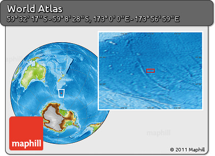 Physical Location Map of the Area around 59° 20' 22" S, 173° 28' 29" E