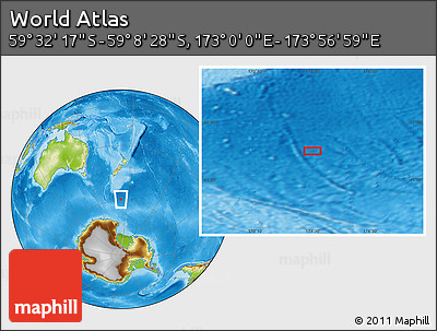 Physical Location Map of the Area around 59° 20' 22" S, 173° 28' 29" E