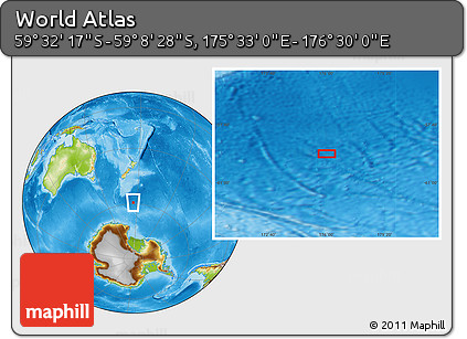 Physical Location Map of the Area around 59° 20' 22" S, 176° 1' 30" E