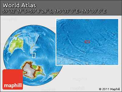 Physical Location Map of the Area around 59° 20' 22" S, 176° 1' 30" E